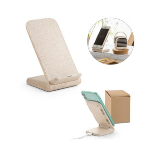 ENGLERT. Uchwyt na smartfon z szybką ładowarką bezprzewodową 10 W wykonany w ABS pochodzącego z recyklingu (100% rABS) i włókna ze słomy pszenicy 97932_set
