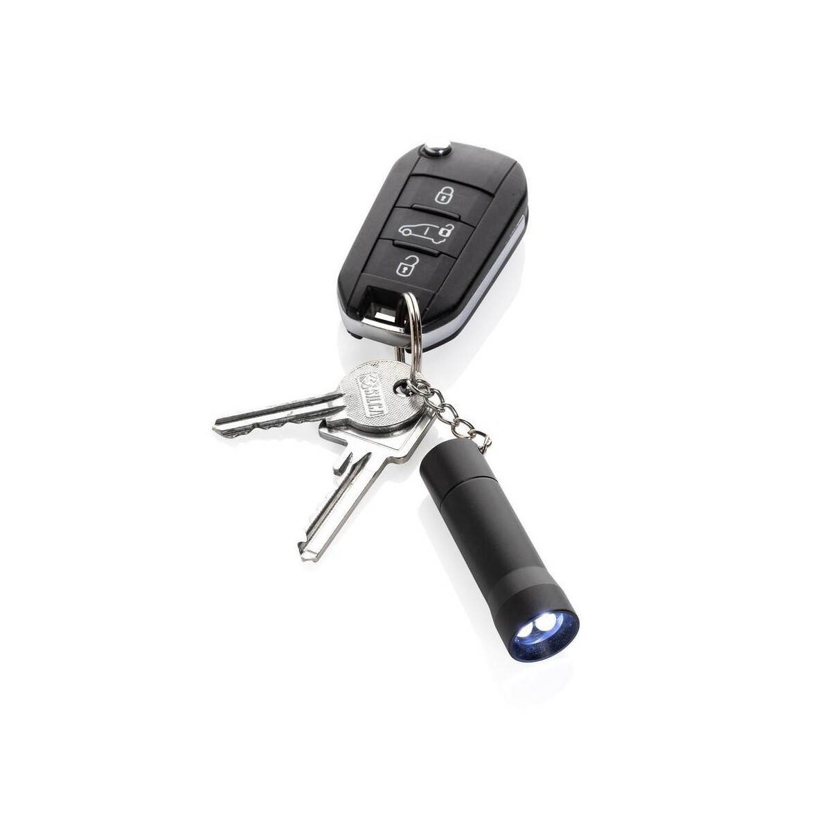 Breloki latarki z logo – brelok do kluczy z aluminium z recyklingu, latarka flash P514.0401__B_5 Brelok do kluczy z aluminium z recyklingu, latarka Flash P514.0401__B_5