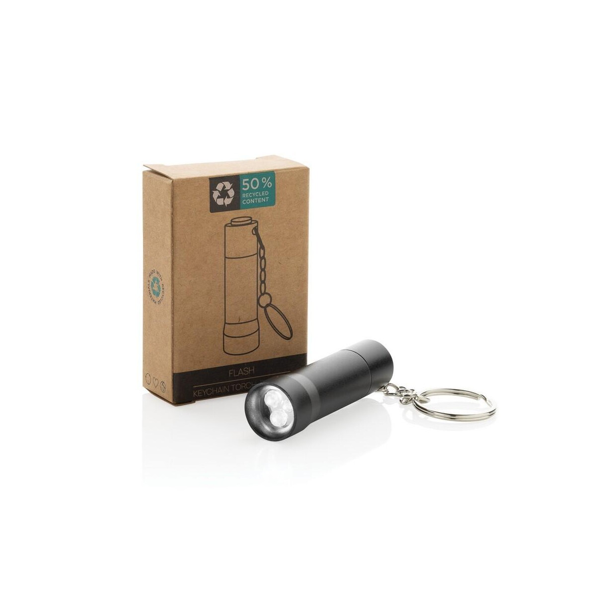 Breloki latarki z logo – brelok do kluczy z aluminium z recyklingu, latarka flash P514.0401__P_500 Brelok do kluczy z aluminium z recyklingu, latarka Flash P514.0401__P_500