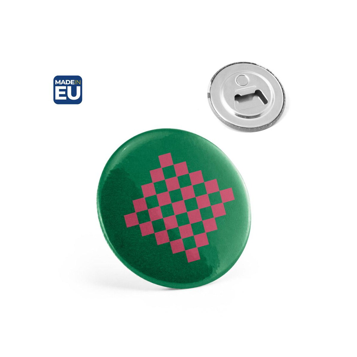 Button P'IN 12. Button P'IN 12. Okrągła przypinka magnetyczna z otwieraczem do butelek 73132_set