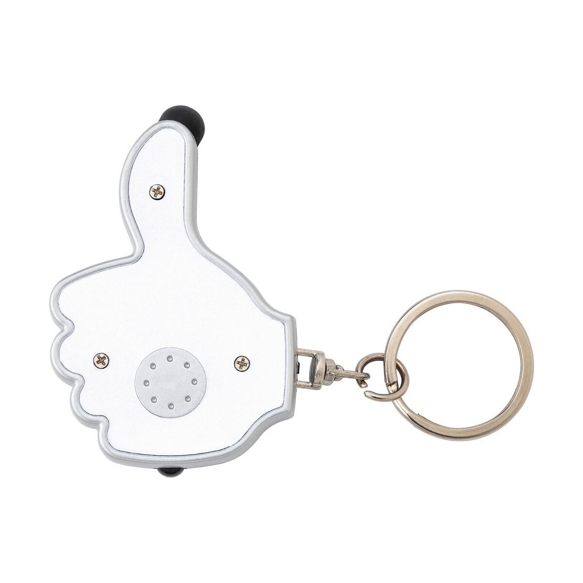 Breloki wielofunkcyjne z logo – brelok do kluczy „kciuk”, lampka led, touch pen V1686-02_IUN01 Brelok do kluczy