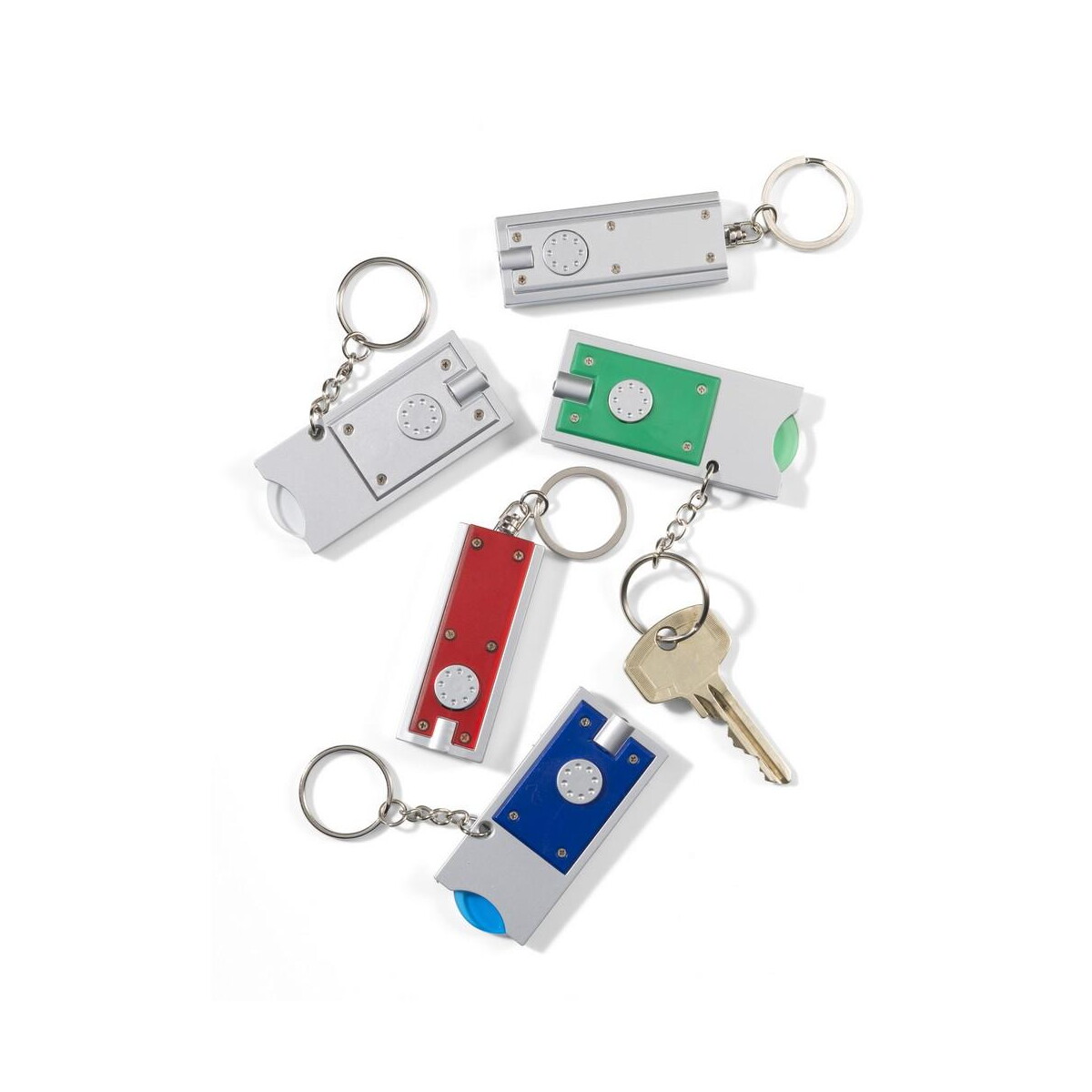 Breloki z żetonem z logo – brelok do kluczy, żeton do wózka na zakupy, lampka led V2452_A Brelok do kluczy, żeton do wózka na zakupy, lampka LED V2452_A