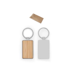 GASTON RECTANGULAR. Prostokątny brelok z żelaza z cynku i bambusa 95118_set