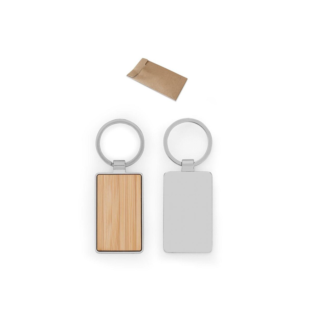 GASTON RECTANGULAR. Prostokątny brelok z żelaza z cynku i bambusa 95118_set