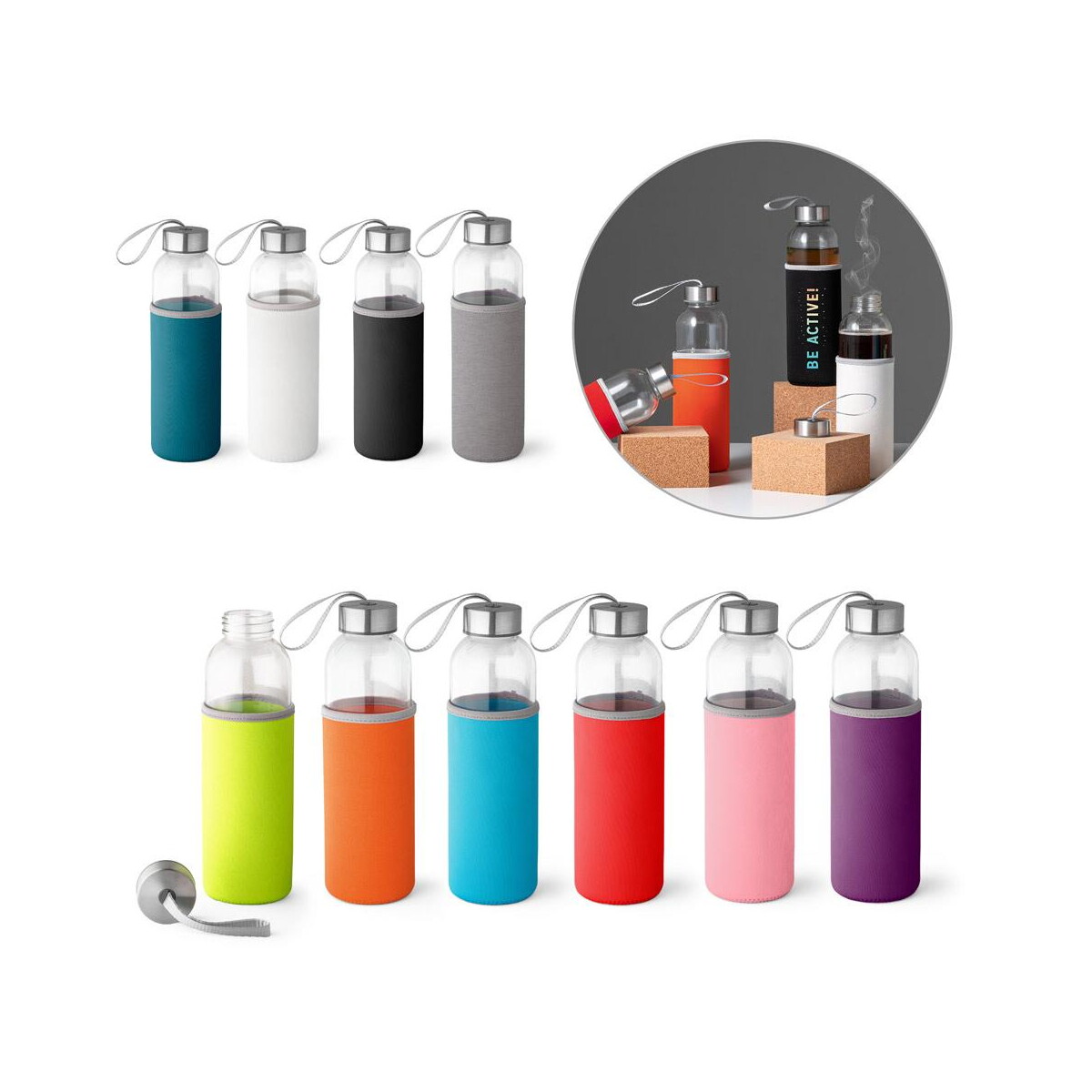 Butelki z logo – raise. butelka sportowa ze szkła i stali nierdzewnej 520 ml 94646_set RAISE. Butelka sportowa ze szkła i stali nierdzewnej 520 ml 94646_set