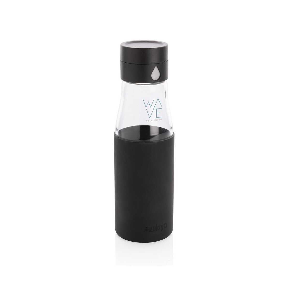 Butelki z logo – szklana butelka 650 ml ukiyo, monitorująca ilość wypitej wody P436.721__D_100 Szklana butelka 650 ml Ukiyo, monitorująca ilość wypitej wody P436.721__D_100