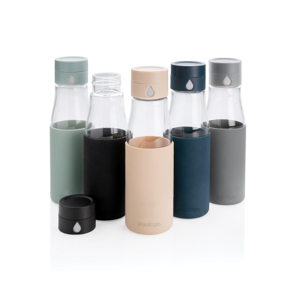 Butelki z logo – szklana butelka 650 ml ukiyo, monitorująca ilość wypitej wody P436.721__G_300 Szklana butelka 650 ml Ukiyo, monitorująca ilość wypitej wody P436.721__G_300