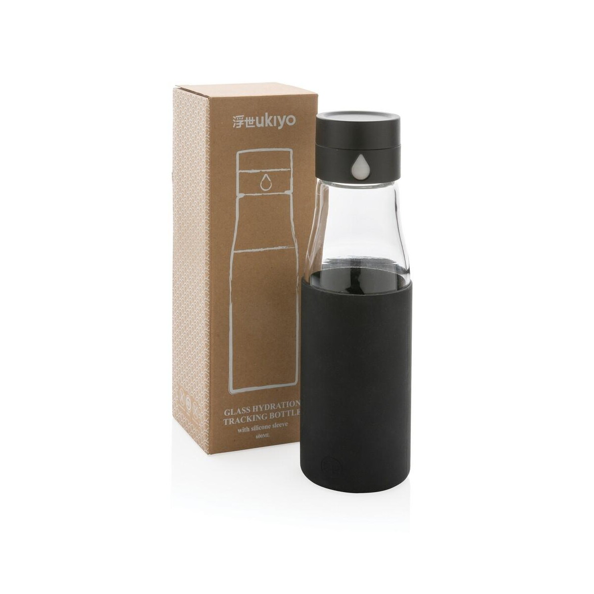 Butelki z logo – szklana butelka 650 ml ukiyo, monitorująca ilość wypitej wody P436.721__P_500 Szklana butelka 650 ml Ukiyo, monitorująca ilość wypitej wody P436.721__P_500