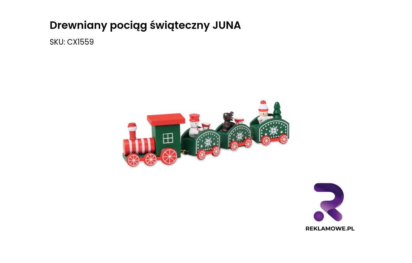 Drewniany pociąg świąteczny JUNA – dekoracyjny pociąg z drewna na Boże Narodzenie