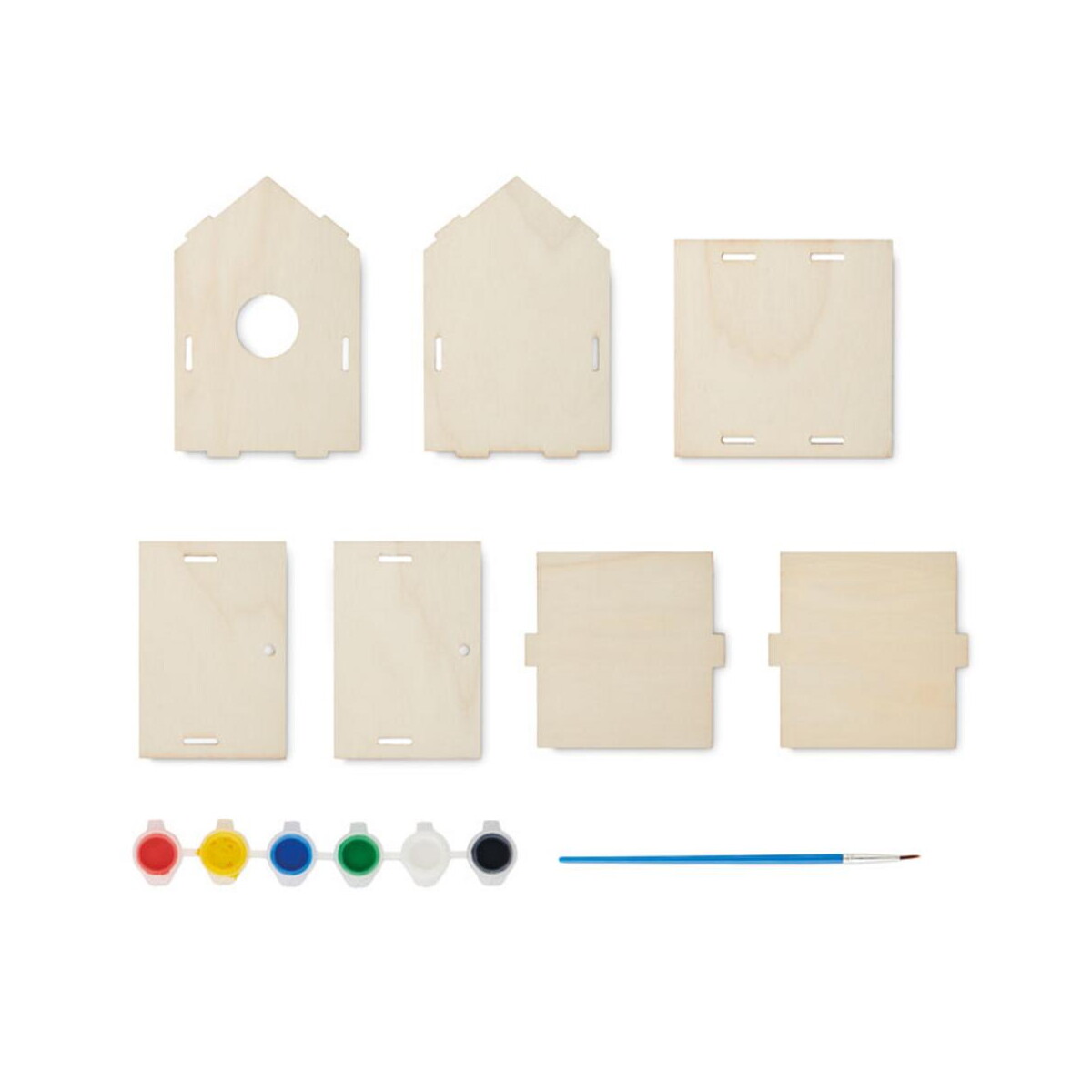 Gadżety do ogrodu z logo – drewniany domek dla ptaków diy painthouse mo2130-40-open Drewniany domek dla ptaków DIY PAINTHOUSE mo2130-40-open