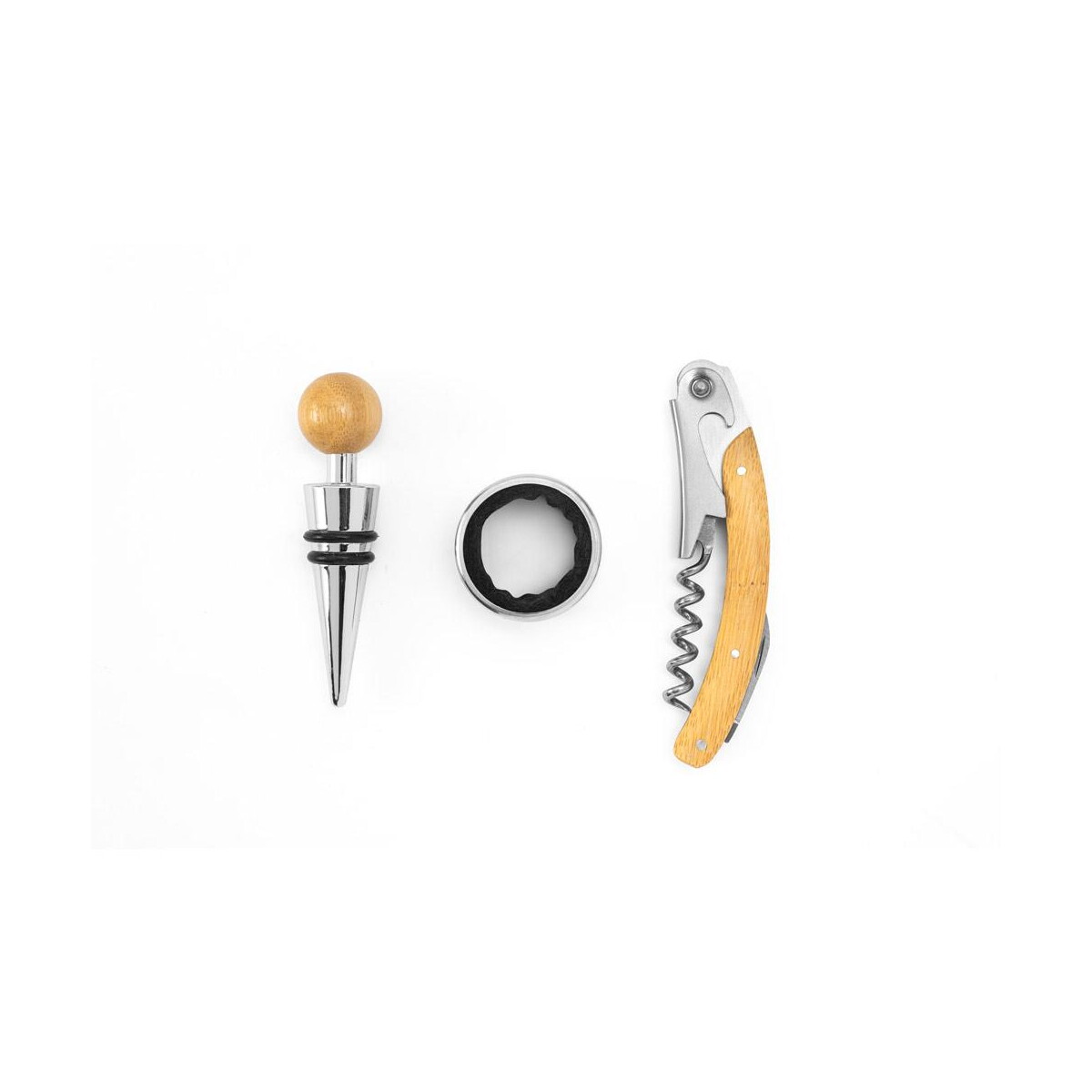 Gadżety do wina z logo – savory. zestaw do wina z bambusa i stali nierdzewnej 94388_160-a SAVORY. Zestaw do wina z bambusa i stali nierdzewnej 94388_160-a