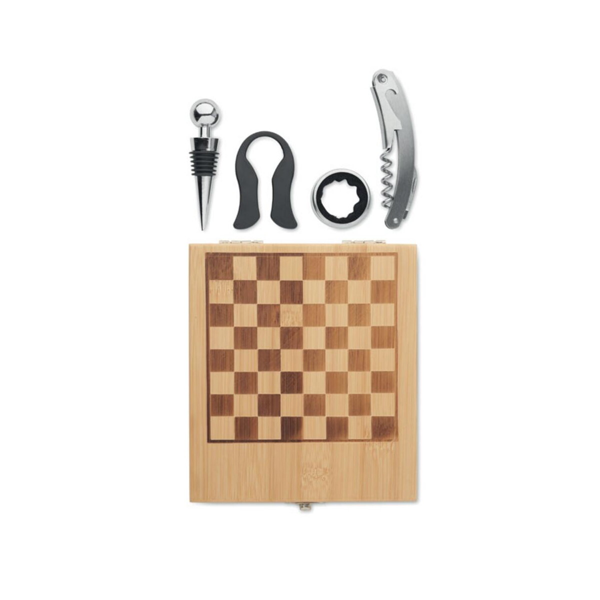 Gadżety do wina z logo – zestaw do wina z szachownicą chesset mo2393-40-open Zestaw do wina z szachownicą CHESSET mo2393-40-open
