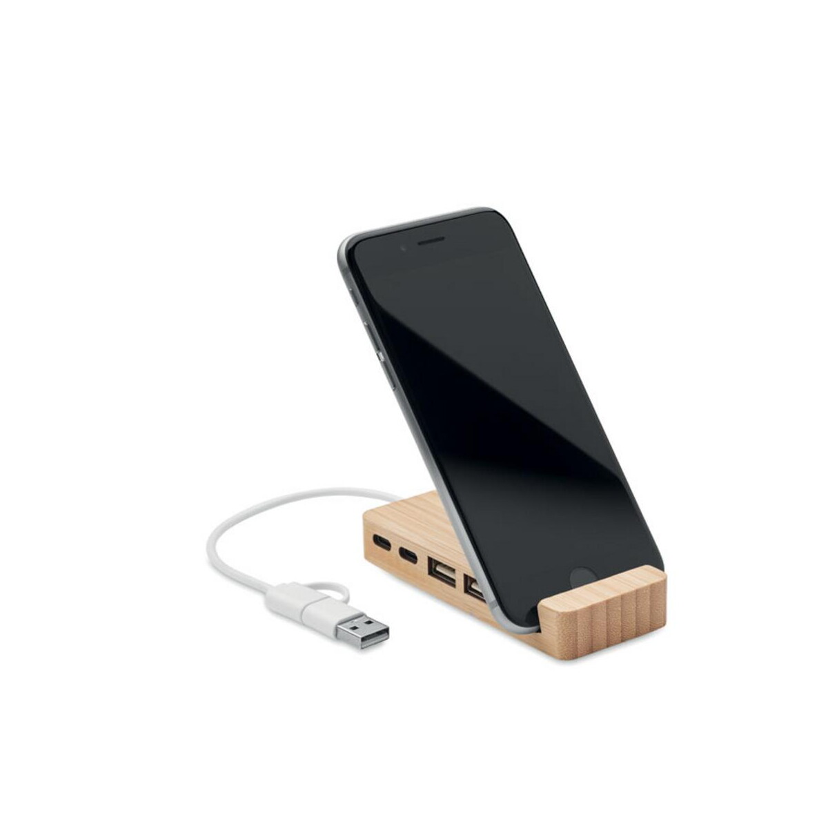 Huby usb z logo – 4-portowy bambusowy hub usb hubstand mo2144-40-open 4-portowy bambusowy hub USB HUBSTAND mo2144-40-open