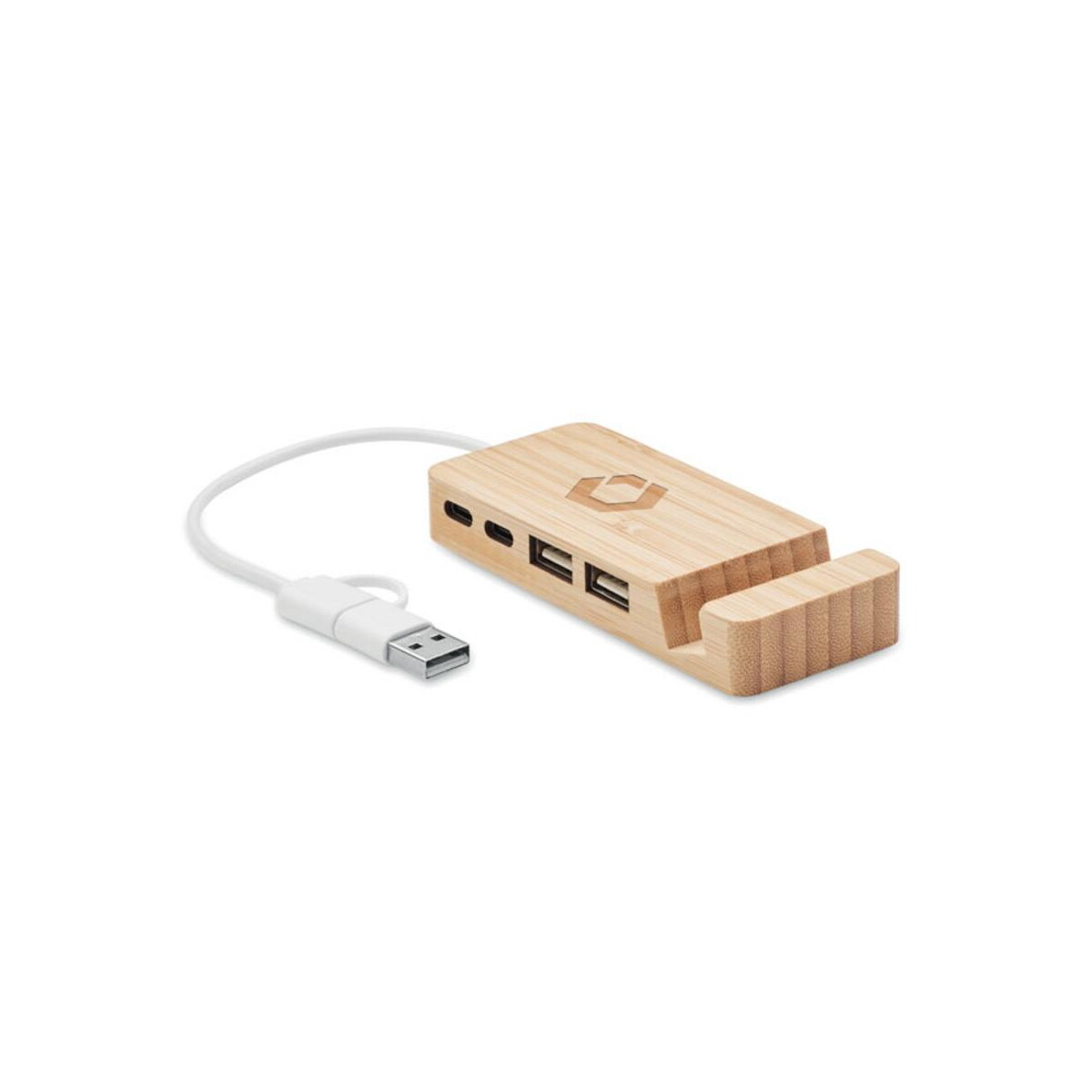 Huby usb z logo – 4-portowy bambusowy hub usb hubstand mo2144-40-print 4-portowy bambusowy hub USB HUBSTAND mo2144-40-print