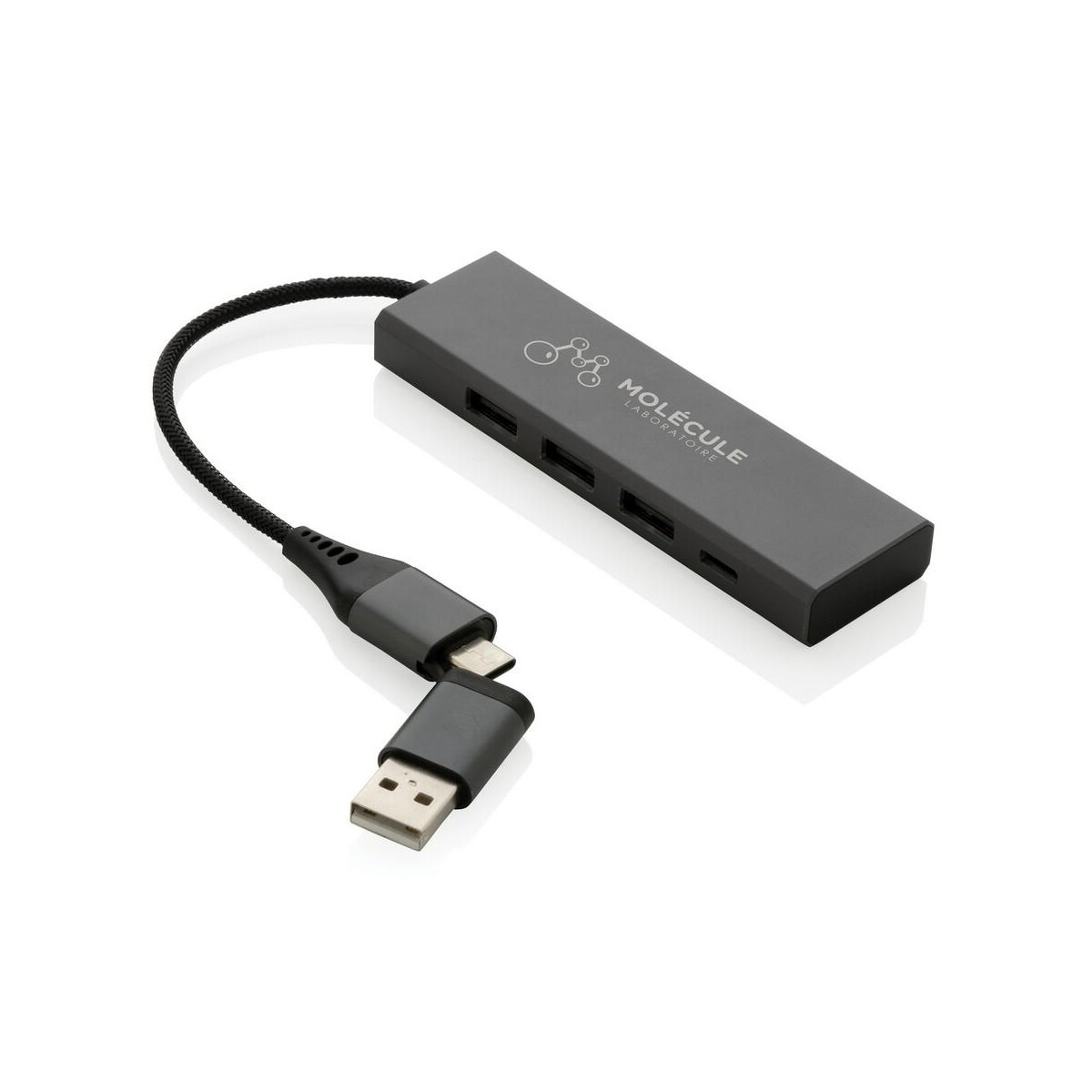 Huby usb z logo – hub usb 2.0 z usb c, aluminium z recyklingu P308.682__D_100 Hub USB 2.0 z USB C, aluminium z recyklingu P308.682__D_100