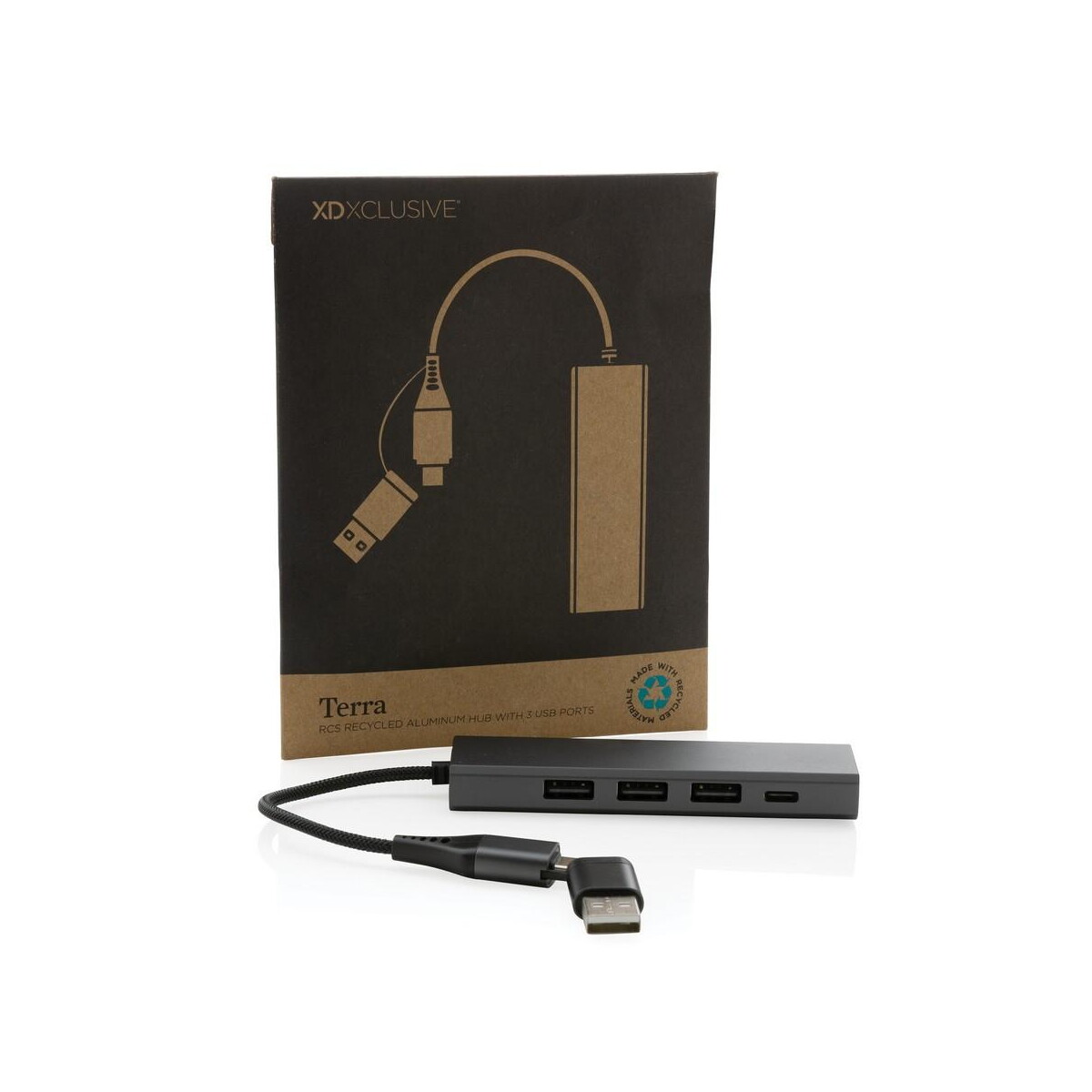 Huby usb z logo – hub usb 2.0 z usb c, aluminium z recyklingu P308.682__P_500 Hub USB 2.0 z USB C, aluminium z recyklingu P308.682__P_500