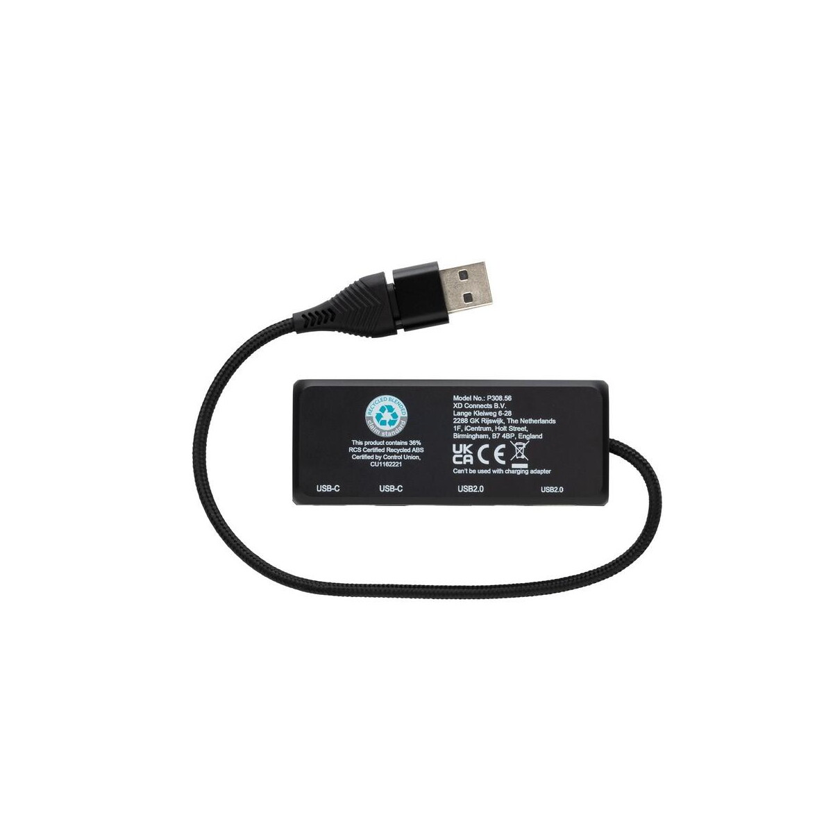Huby usb z logo – hub usb, plastik z recyklingu P308.5601__B_3 Hub USB, plastik z recyklingu P308.5601__B_3