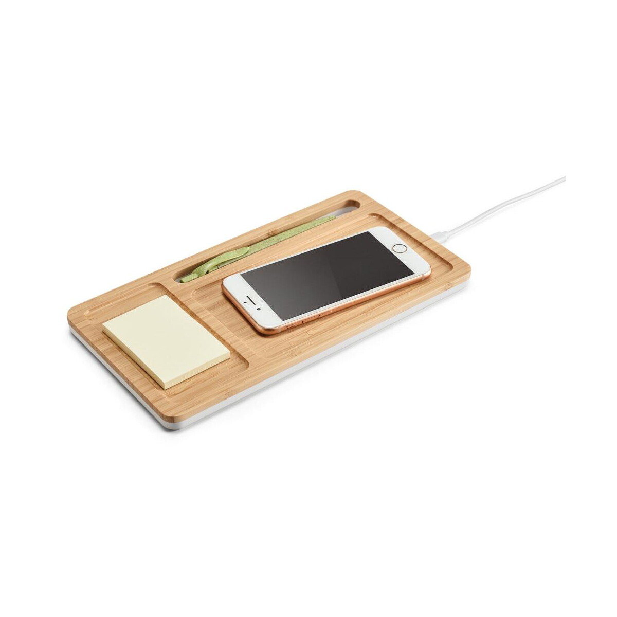 Huby usb z logo – mott. organizer na biurko z ładowarką bezprzewodową 15w z bambusa i abs 97911_160-c MOTT. Organizer na biurko z ładowarką bezprzewodową 15W z bambusa i ABS 97911_160-c