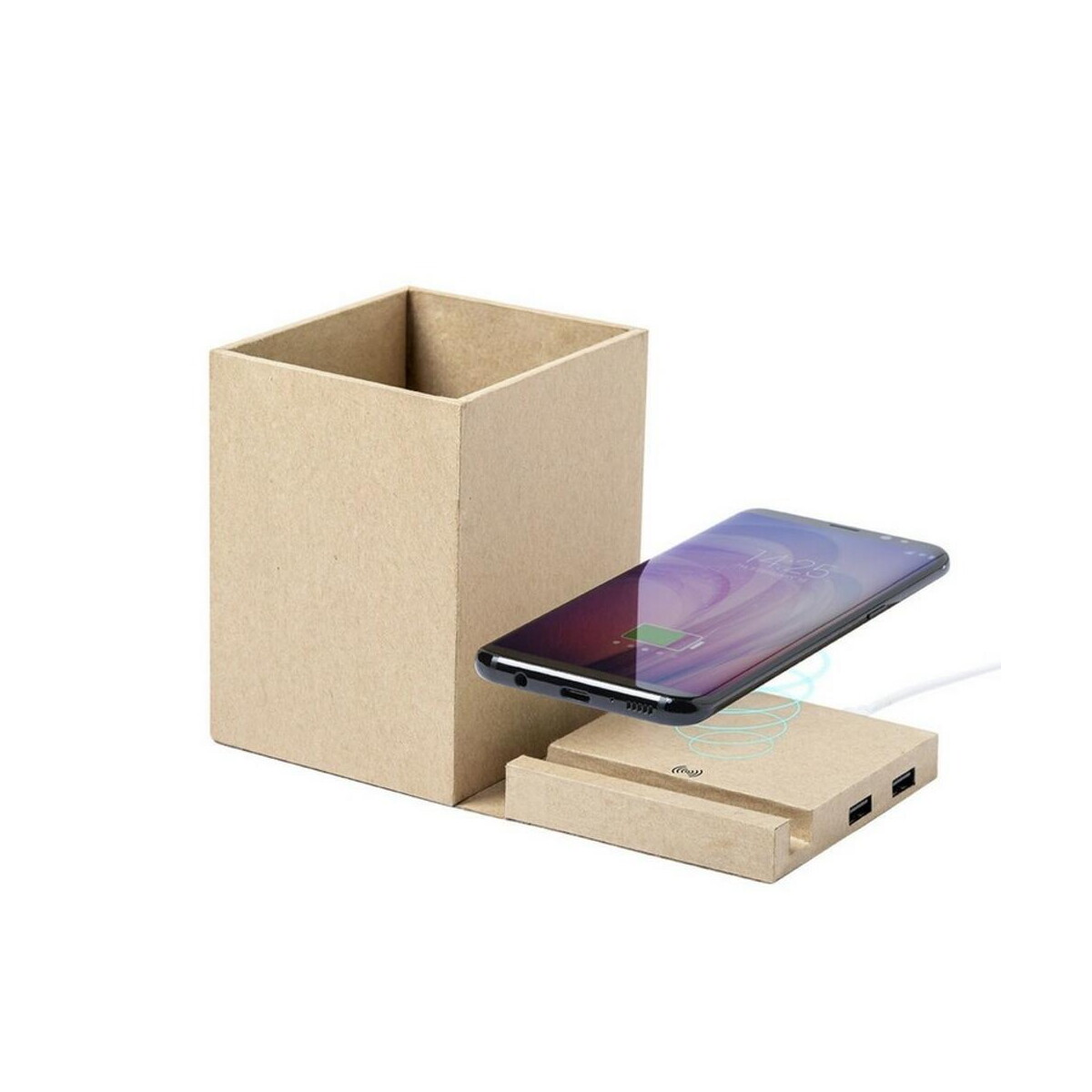Huby usb z logo – składana ładowarka bezprzewodowa 5w z kartonu z recyklingu, hub usb 2.0, pojemnik na przybory do pisania, stojak na telefon V0178-00_AAA01 Składana ładowarka bezprzewodowa 5W z kartonu z recyklingu, hub USB 2.0, pojemnik na przybory do pisania, stojak na telefon V0178-00_AAA01