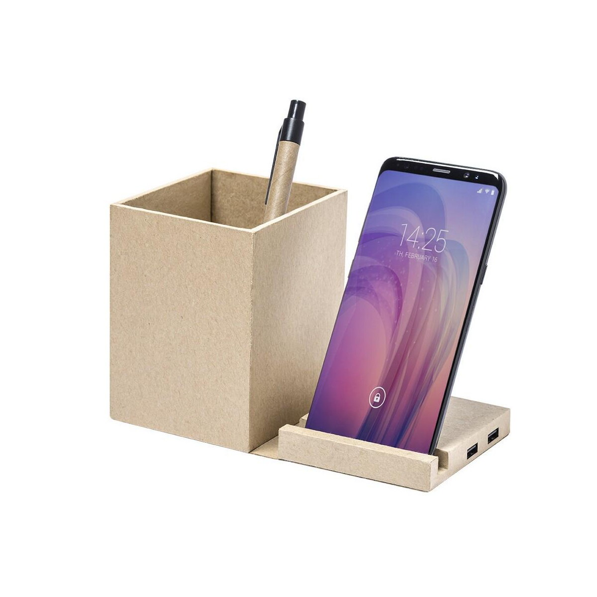 Huby usb z logo – składana ładowarka bezprzewodowa 5w z kartonu z recyklingu, hub usb 2.0, pojemnik na przybory do pisania, stojak na telefon V0178-00_AAA02 Składana ładowarka bezprzewodowa 5W z kartonu z recyklingu, hub USB 2.0, pojemnik na przybory do pisania, stojak na telefon V0178-00_AAA02