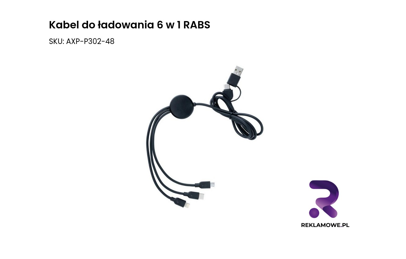 Kabel do ładowania 6 w 1 RABS Kabel do ładowania 6 w 1 RABS - uniwersalny przewód do ładowania urządzeń
