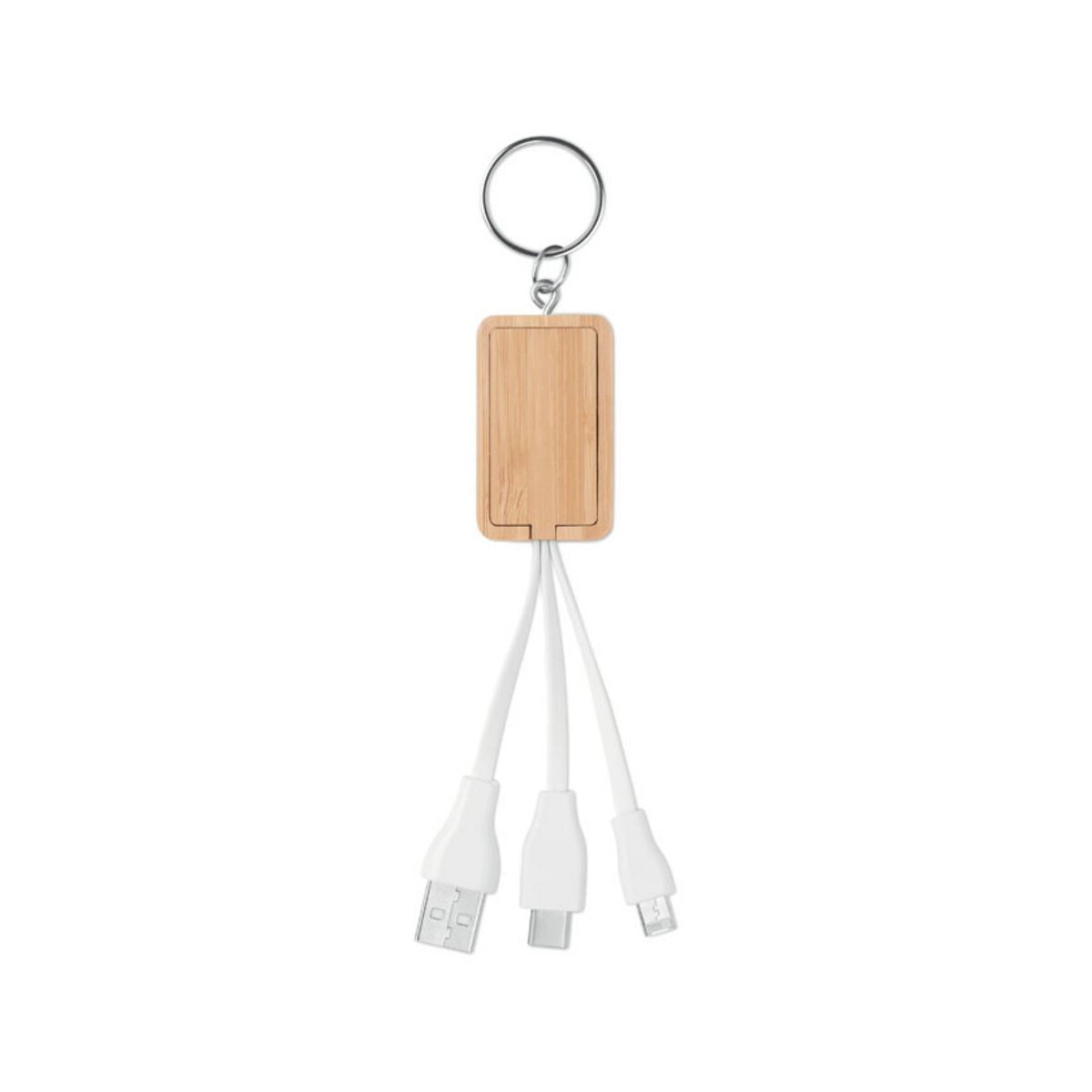 Kable usb z logo – bambusowy kabel 3 w 1 clauer mo9888-40-side Bambusowy kabel 3 w 1 CLAUER mo9888-40-side