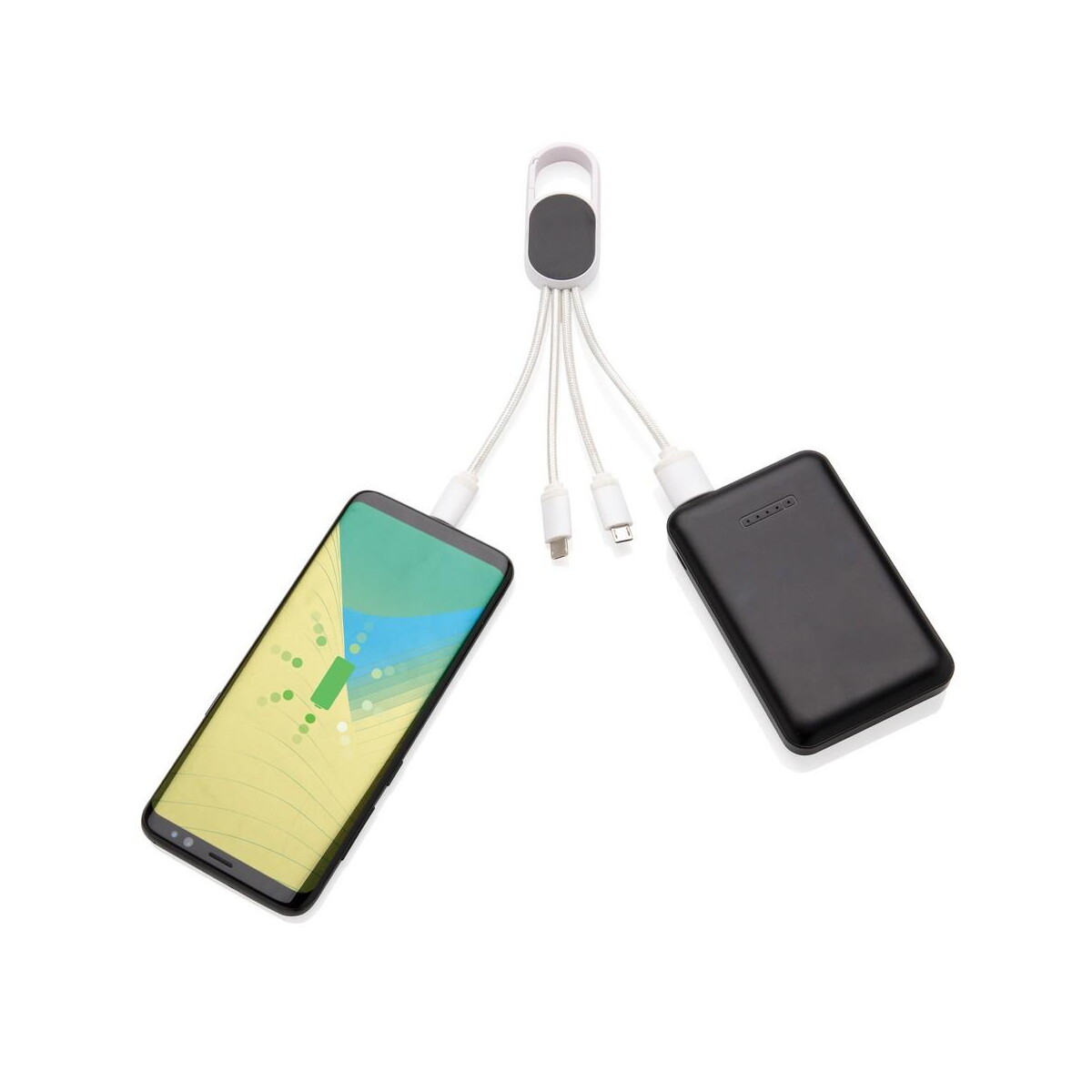Kable usb z logo – kabel do ładowania 4 w 1 z karabińczykiem P302.073__B_2 Kabel do ładowania 4 w 1 z karabińczykiem P302.073__B_2