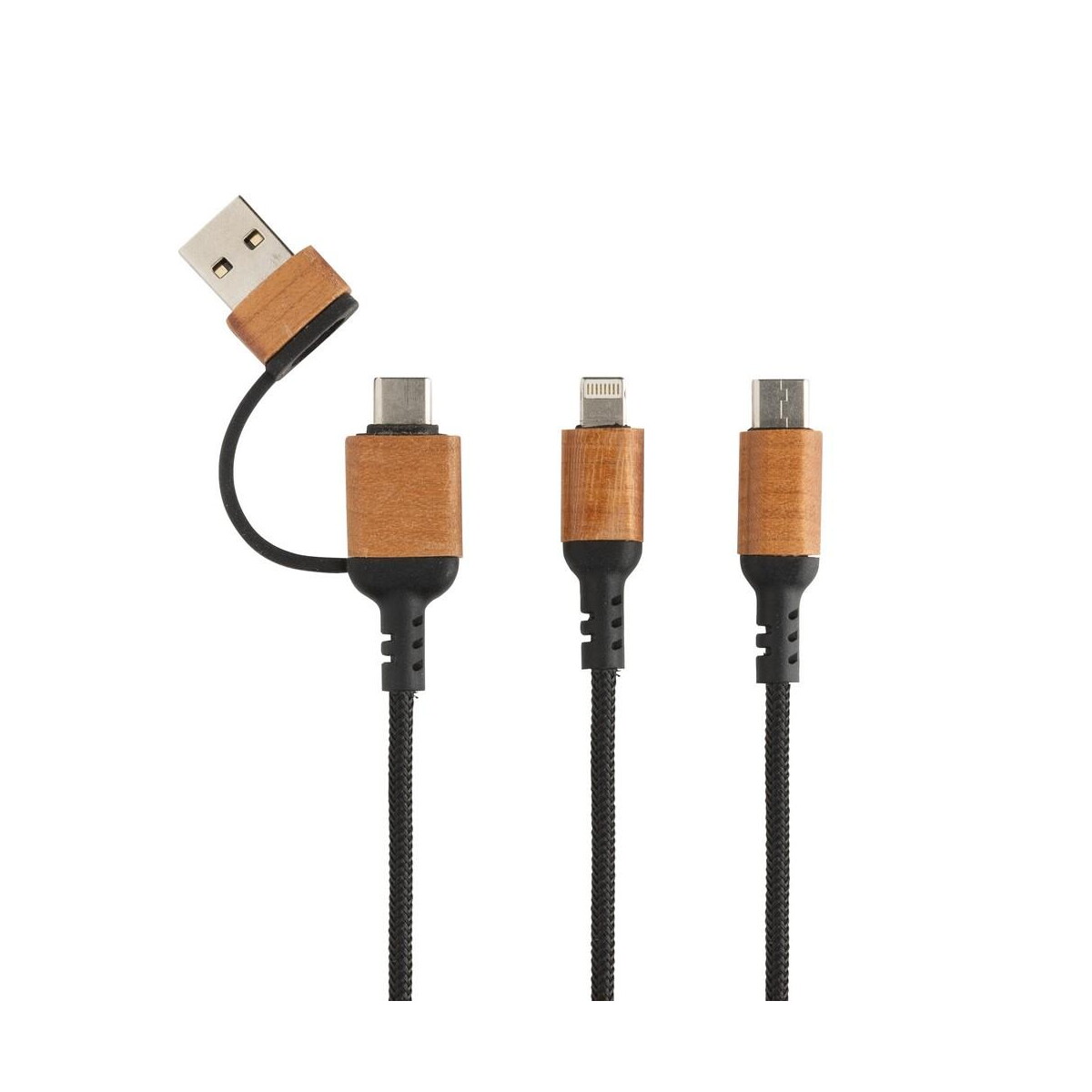 Kable usb z logo – kabel do ładowania 6 w 1 ohio, plastik z recyklingu P302.861__B_3 Kabel do ładowania 6 w 1 Ohio, plastik z recyklingu P302.861__B_3