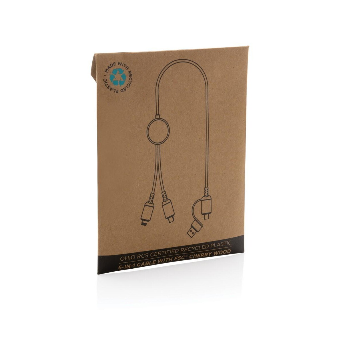 Kable usb z logo – kabel do ładowania 6 w 1 ohio, plastik z recyklingu P302.861__P_501 Kabel do ładowania 6 w 1 Ohio, plastik z recyklingu P302.861__P_501