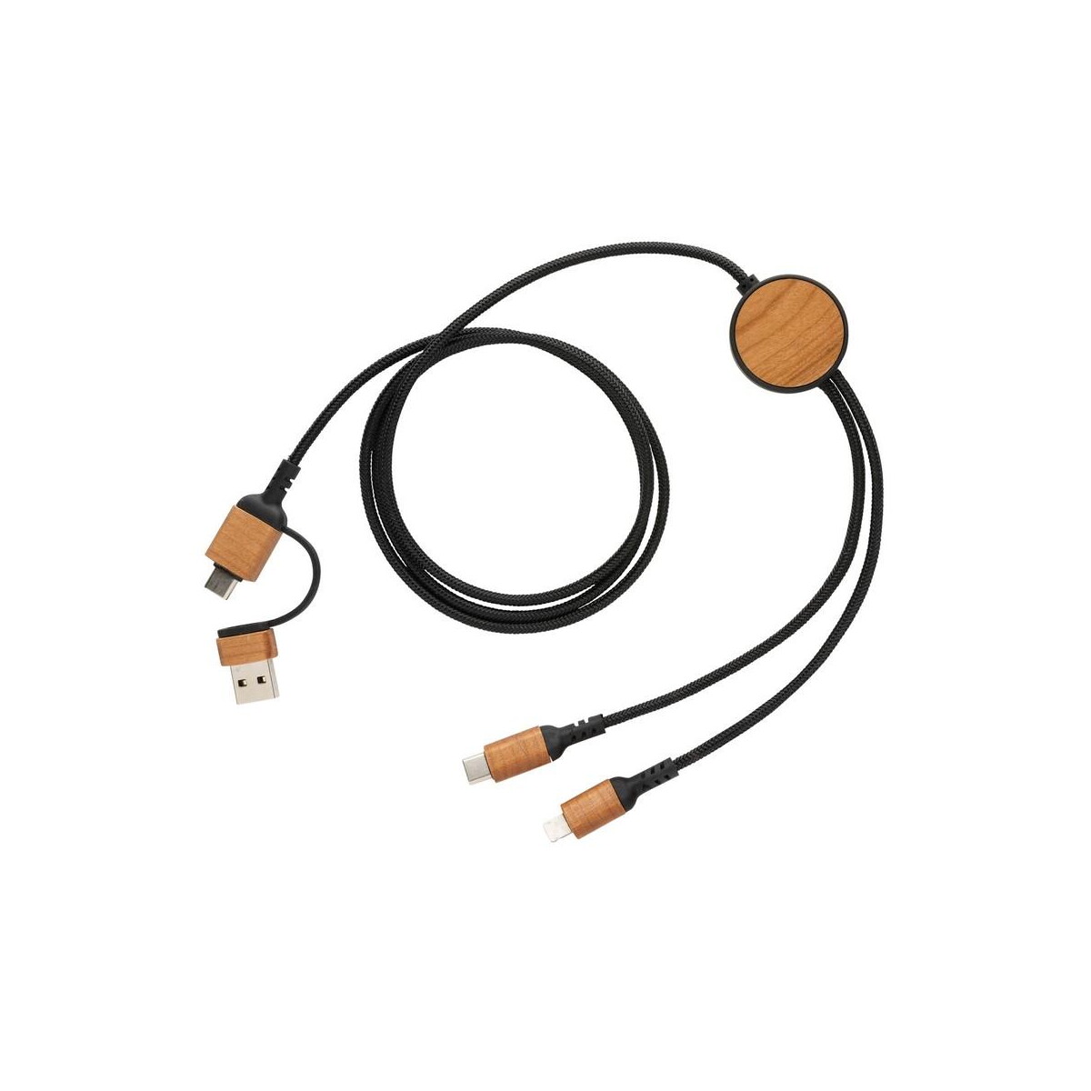 Kable usb z logo – kabel do ładowania 6 w 1 ohio, plastik z recyklingu P302.861__S_0 Kabel do ładowania 6 w 1 Ohio, plastik z recyklingu P302.861__S_0