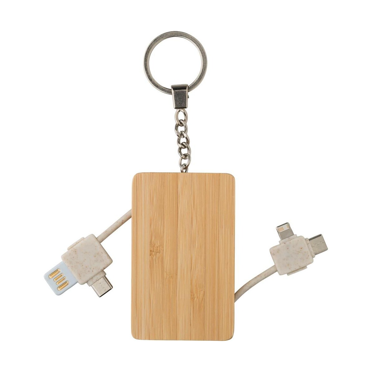 Kable usb z logo – kabel do ładowania, bambusowy brelok do kluczy V1691-16_AAA02 Kabel do ładowania, bambusowy brelok do kluczy V1691-16_AAA02