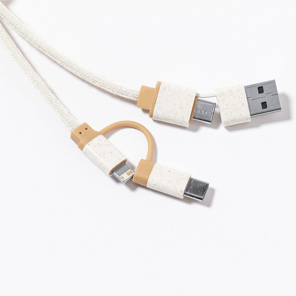 Kable usb z logo – kabel do ładowania ze słomy pszenicznej i bawełny z karabińczykiem, bambusowy element V1362-00_AAA02 Kabel do ładowania ze słomy pszenicznej i bawełny z karabińczykiem, bambusowy element V1362-00_AAA02