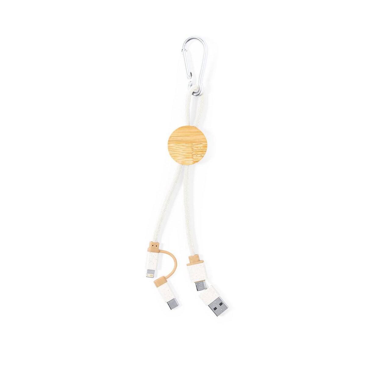 Kable usb z logo – kabel do ładowania ze słomy pszenicznej i bawełny z karabińczykiem, bambusowy element V1362-00_AAB01 Kabel do ładowania ze słomy pszenicznej i bawełny z karabińczykiem, bambusowy element V1362-00_AAB01