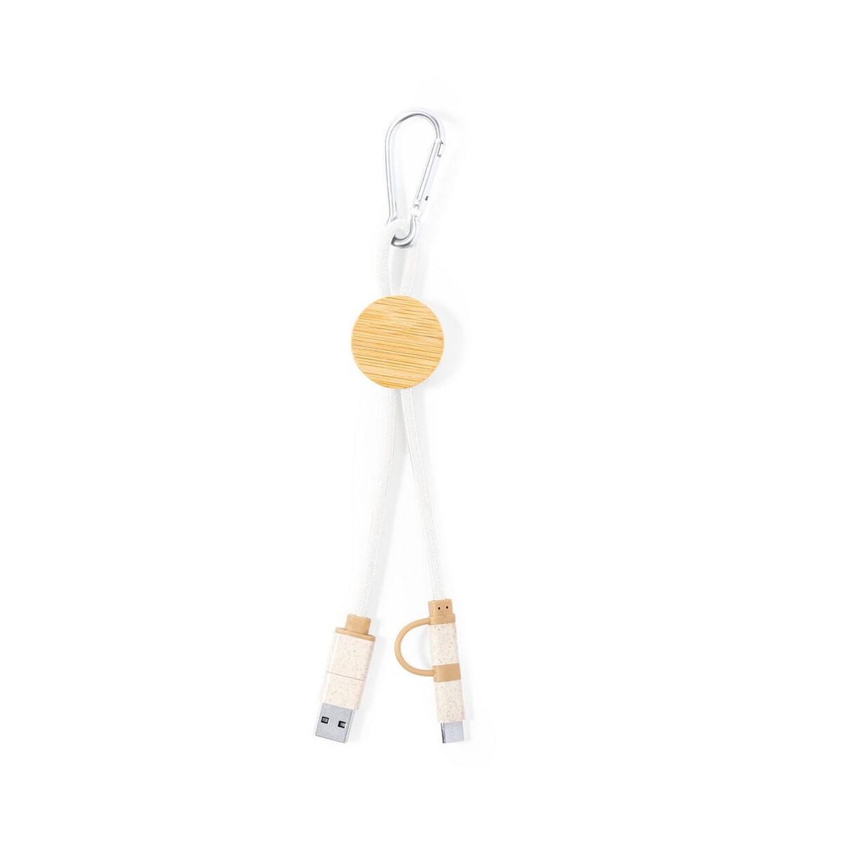 Kable usb z logo – kabel do ładowania ze słomy pszenicznej i bawełny z karabińczykiem, bambusowy element V1362-00_IBK01 Kabel do ładowania ze słomy pszenicznej i bawełny z karabińczykiem, bambusowy element V1362-00_IBK01