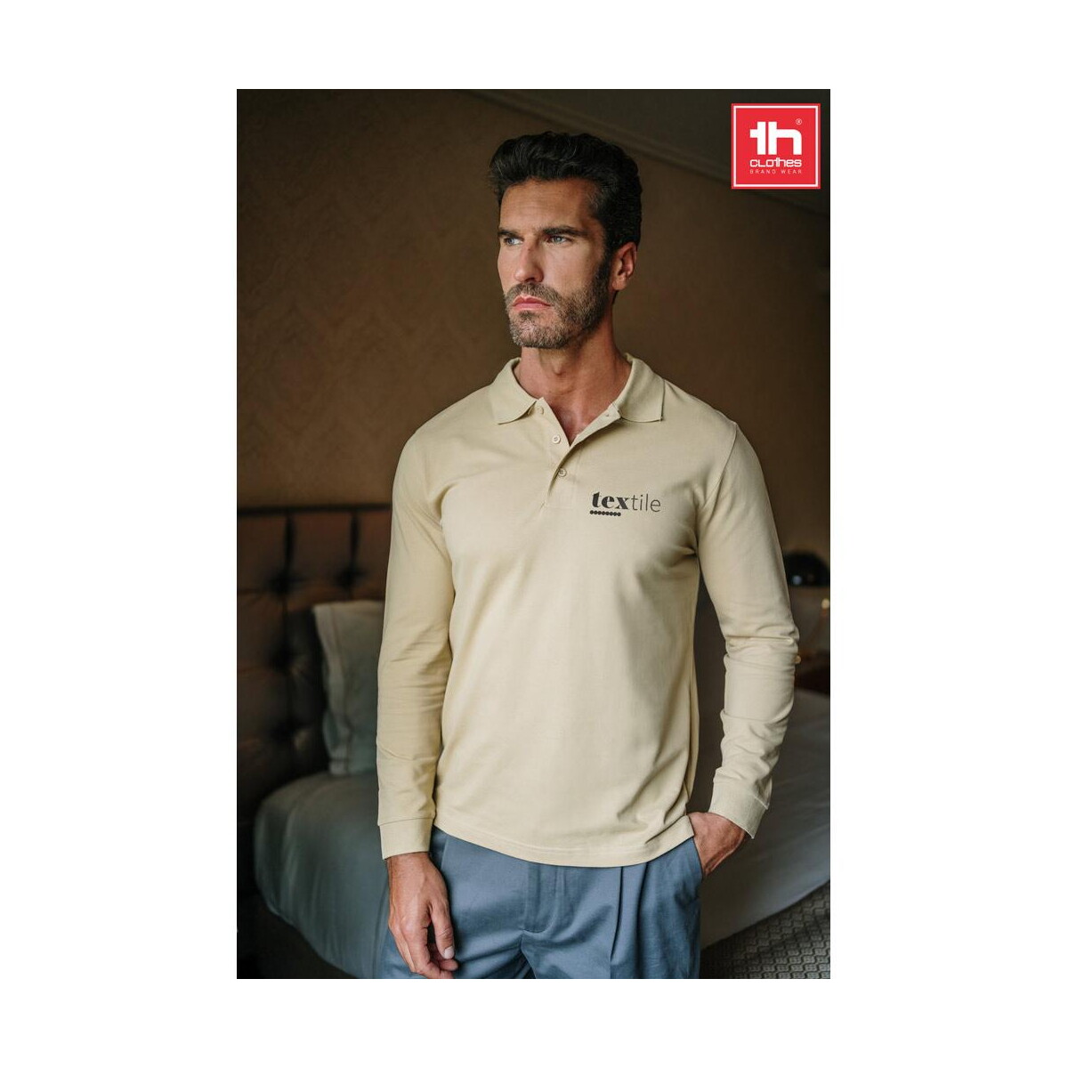 Koszulki z logo – thc bern. męska koszulka polo z długim rękawem z bawełny zgrzebnej 30141_set THC BERN. Męska koszulka polo z długim rękawem z bawełny zgrzebnej 30141_set