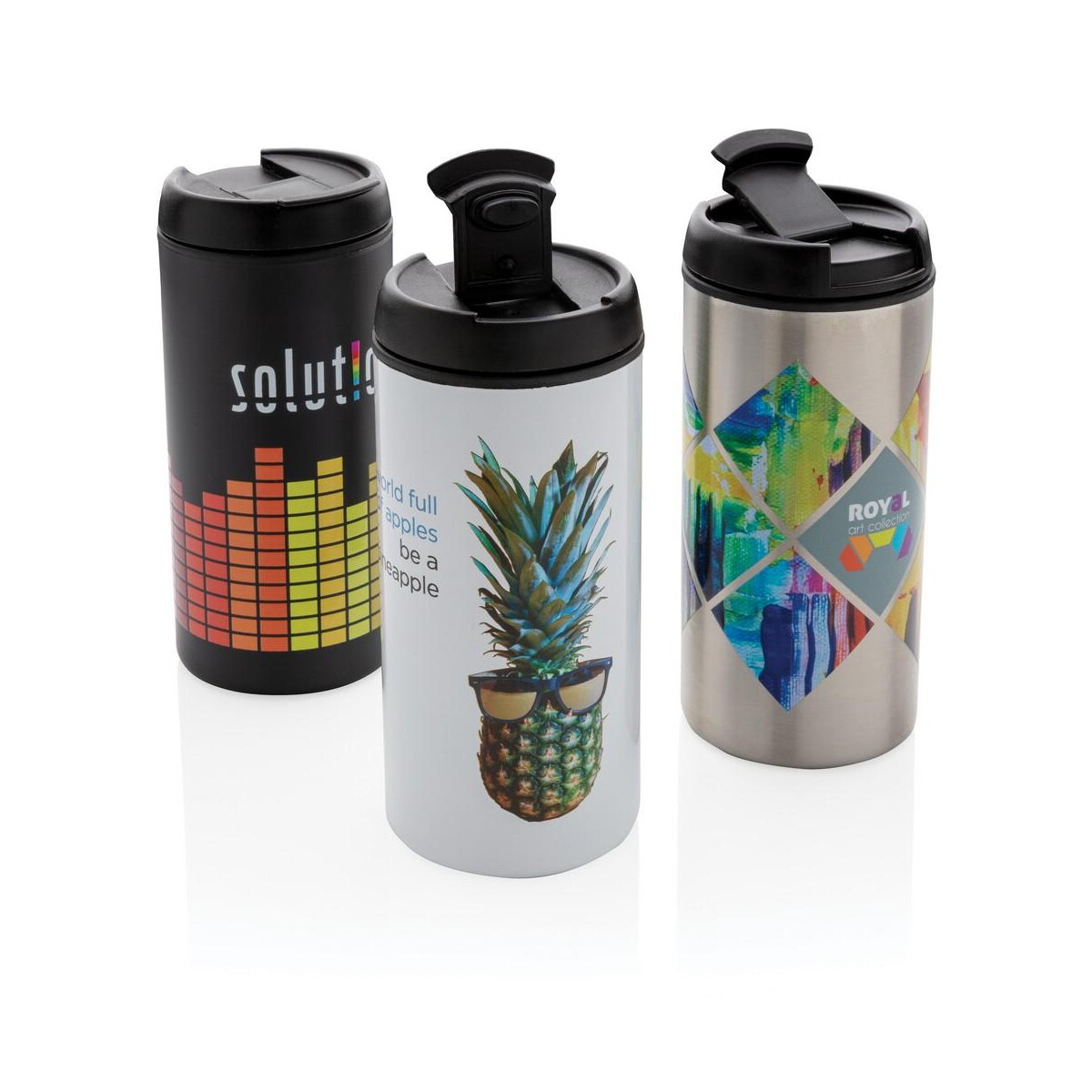 Kubki z logo – kubek podróżny 300 ml metro ze stali nierdzewnej z recyklingu P435.043__D_G_202 Kubek podróżny 300 ml Metro ze stali nierdzewnej z recyklingu P435.043__D_G_202
