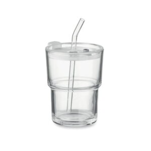 Szklany kubek ze słomką 400ml SIP mo2502-22