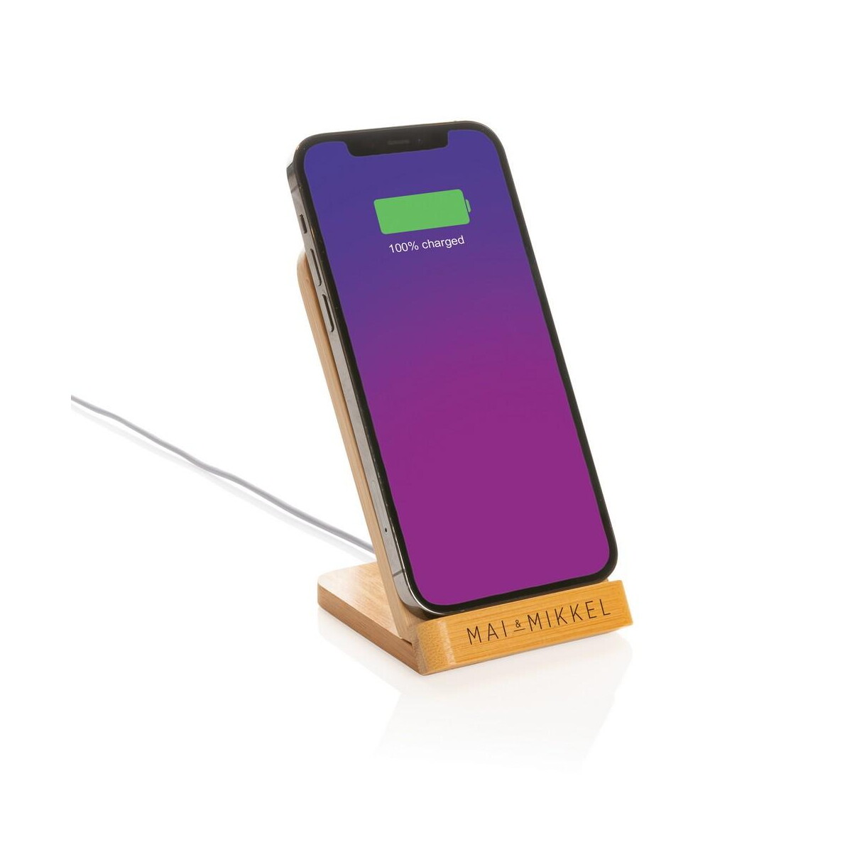 Ładowarki z logo – bambusowa ładowarka bezprzewodowa 5w, stojak na telefon P308.359__D_100 Bambusowa ładowarka bezprzewodowa 5W, stojak na telefon P308.359__D_100