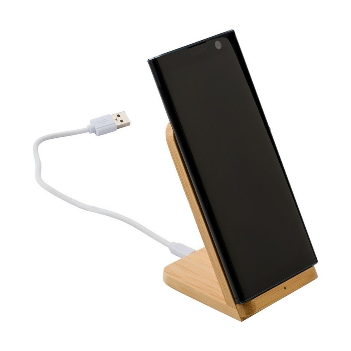 Bambusowa ładowarka bezprzewodowa 5W, stojak na telefon V0186-17_AAA01