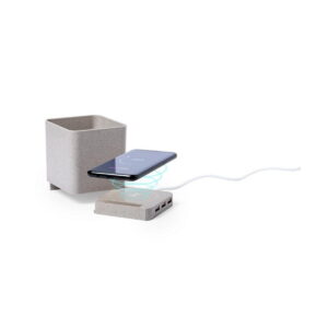 Ładowarka bezprzewodowa 5W ze słomy pszenicznej, hub USB 2.0, pojemnik na przybory do pisania, stojak na telefon V0116-00_AAA01