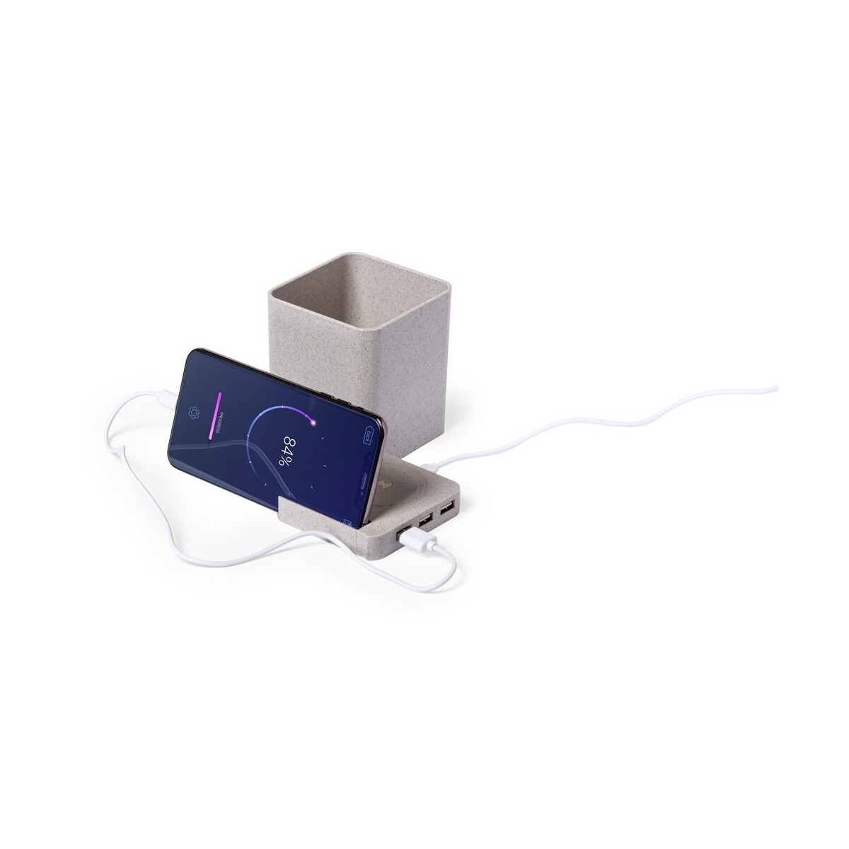 Ładowarki z logo – ładowarka bezprzewodowa 5w ze słomy pszenicznej, hub usb 2.0, pojemnik na przybory do pisania, stojak na telefon V0116-00_AAA03 Ładowarka bezprzewodowa 5W ze słomy pszenicznej, hub USB 2.0, pojemnik na przybory do pisania, stojak na telefon V0116-00_AAA03