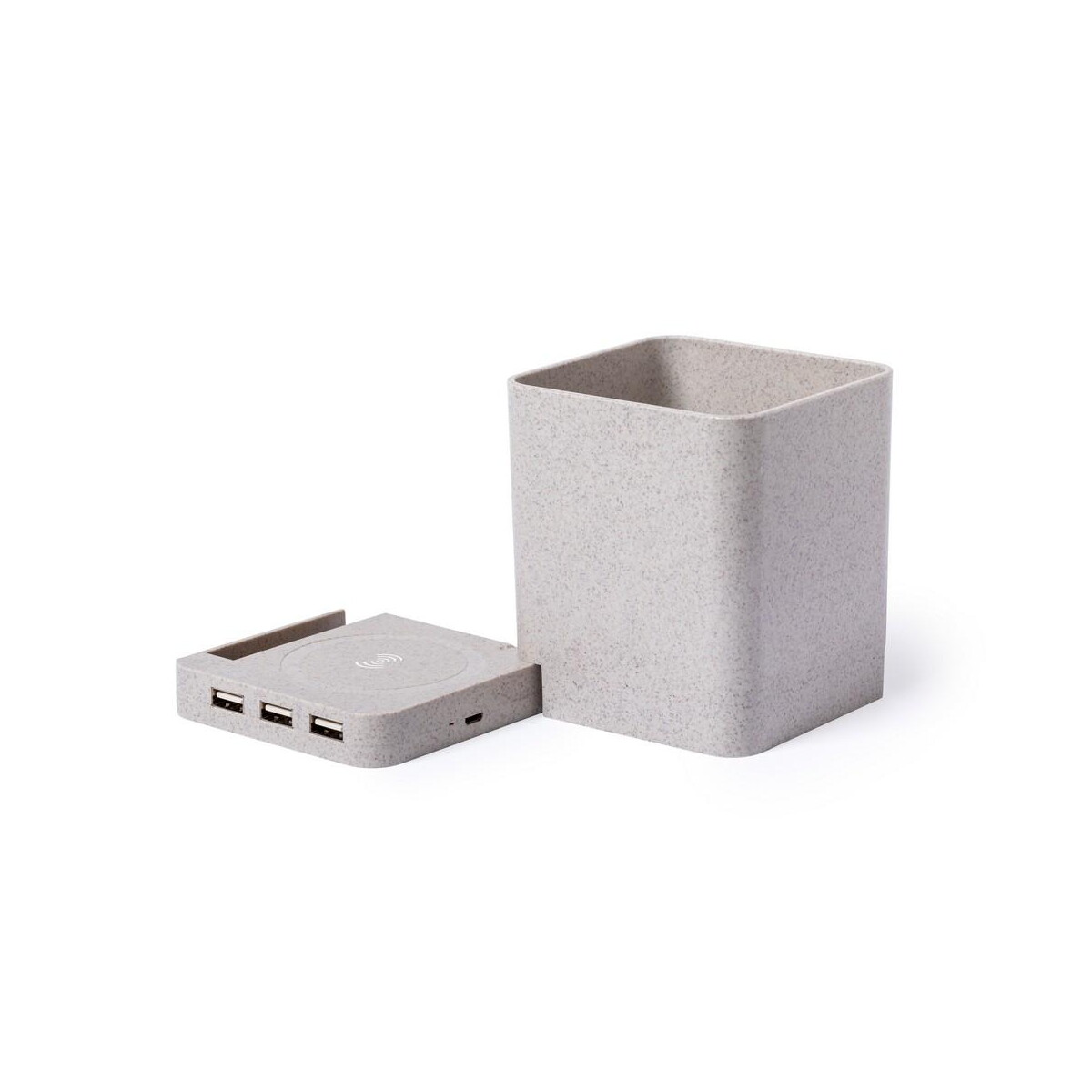Ładowarki z logo – ładowarka bezprzewodowa 5w ze słomy pszenicznej, hub usb 2.0, pojemnik na przybory do pisania, stojak na telefon V0116-00_AAA04 Ładowarka bezprzewodowa 5W ze słomy pszenicznej, hub USB 2.0, pojemnik na przybory do pisania, stojak na telefon V0116-00_AAA04