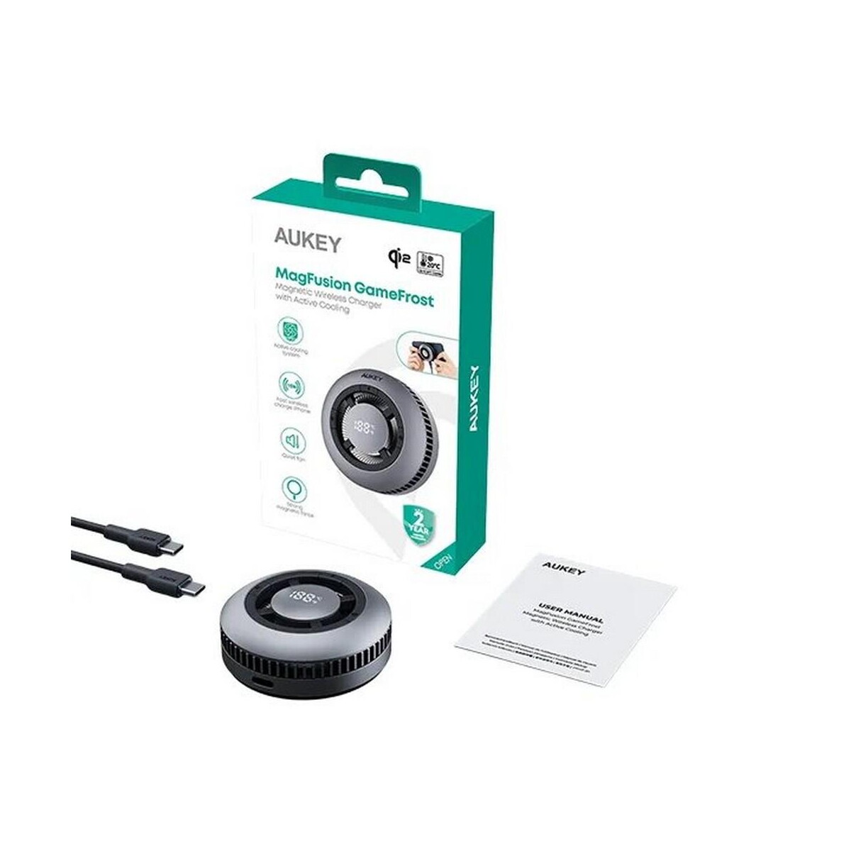 Ładowarki z logo – magnetyczna ładowarka bezprzewodowa 15w z wentylatorem aukey VAM10-15_ATM07 Magnetyczna ładowarka bezprzewodowa 15W z wentylatorem Aukey VAM10-15_ATM07