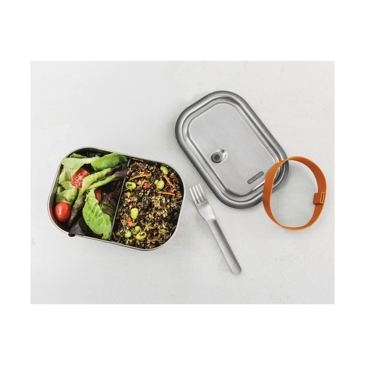 Lunchboxy z logo – duże pudełko śniadaniowe ze stali nierdzewnej 3 w 1 black+blum P439.0008__M_405 Duże pudełko śniadaniowe ze stali nierdzewnej 3 w 1 Black+Blum P439.0008__M_405