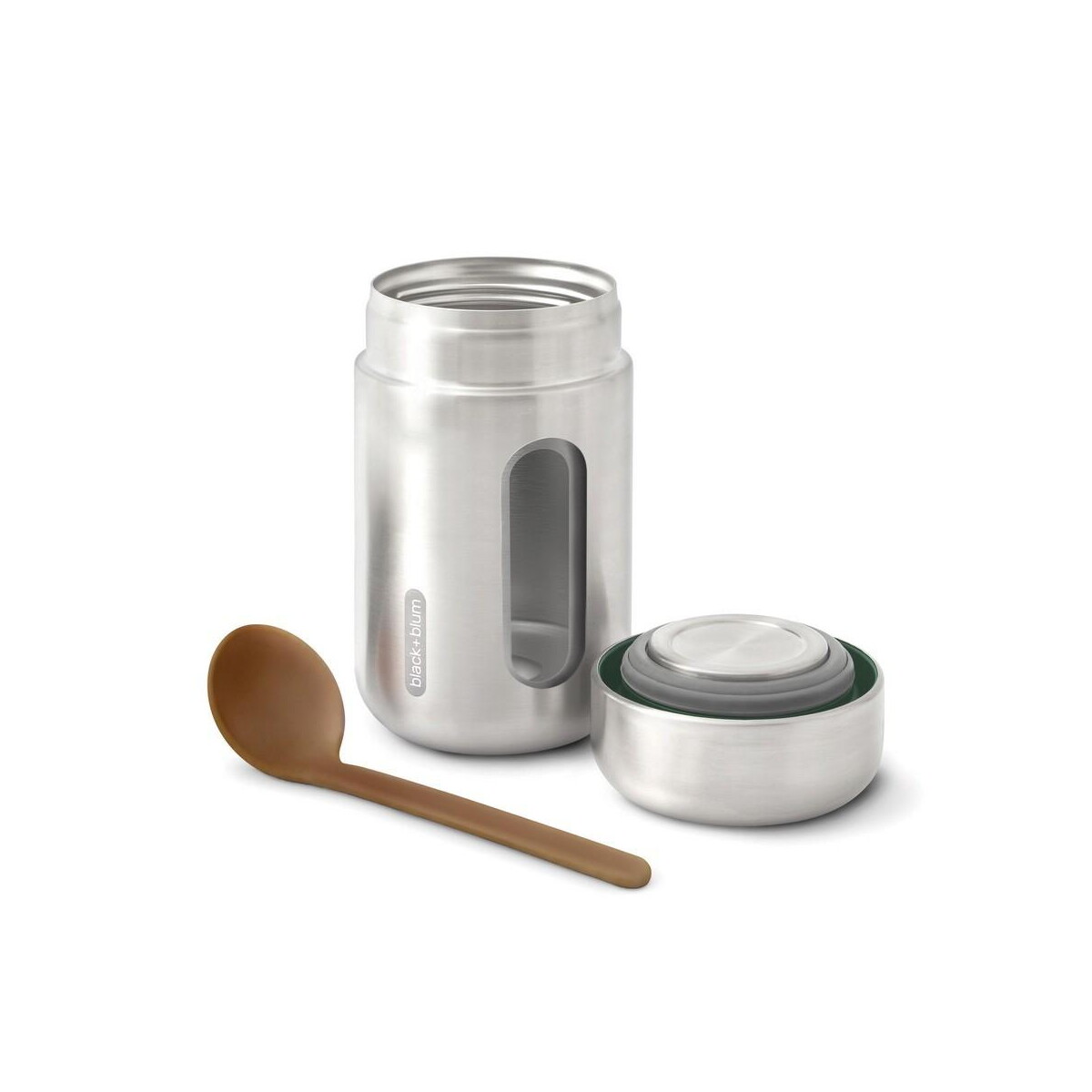 Lunchboxy z logo – próżniowy pojemnik na żywność 400 ml z łyżką black+blum P439.0527__B_4 Próżniowy pojemnik na żywność 400 ml z łyżką Black+Blum P439.0527__B_4
