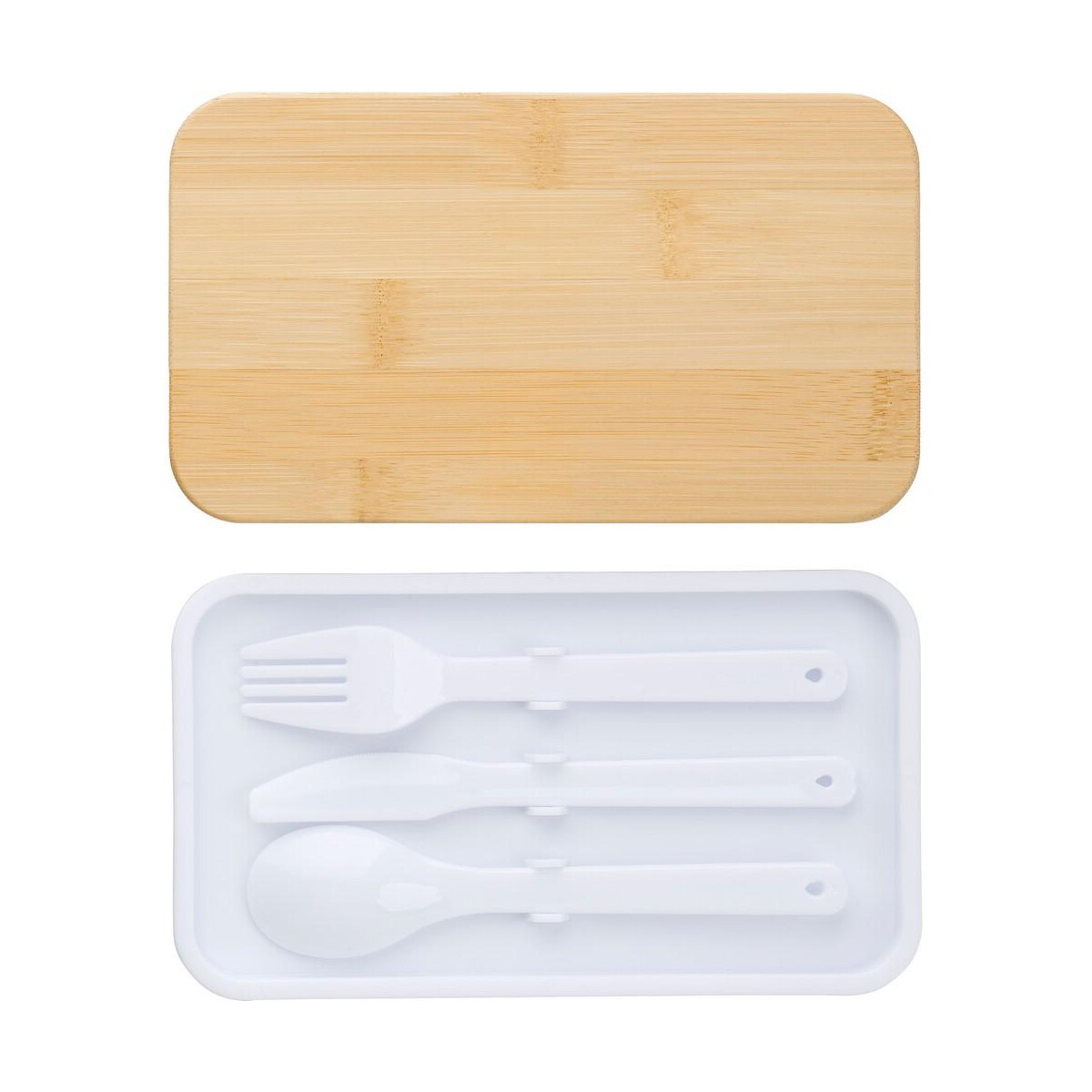 Lunchboxy z logo – pudełka śniadaniowe 2 w 1, 2×400 ml, bambusowe wieczko, sztućce V1215-02_IDE02 Pudełka śniadaniowe 2 w 1, 2x400 ml, bambusowe wieczko, sztućce V1215-02_IDE02