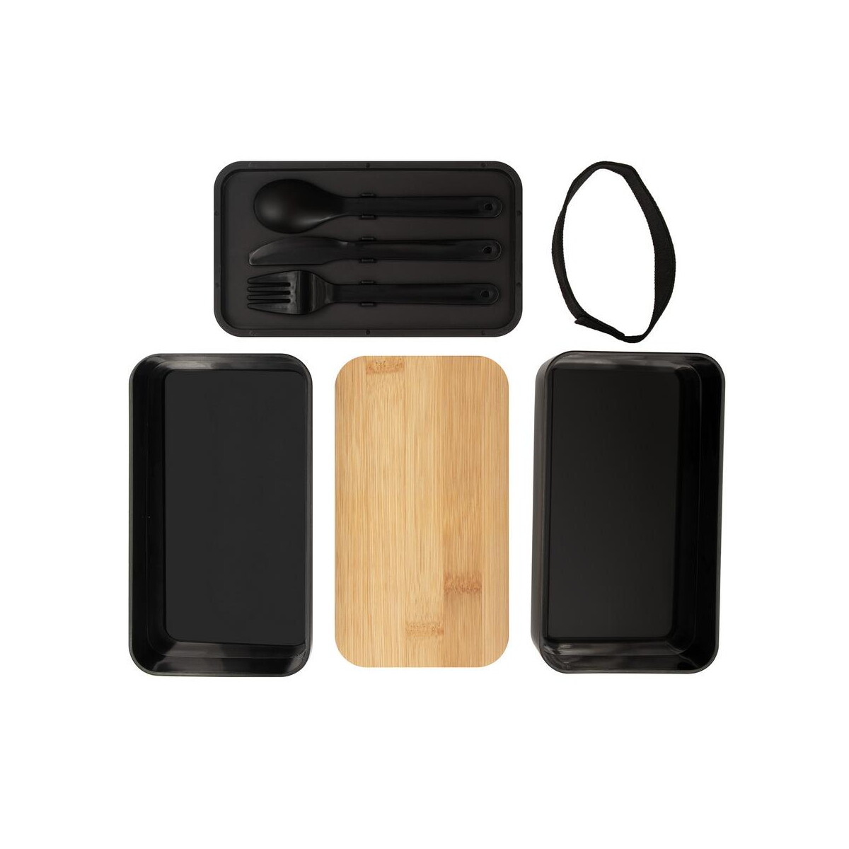 Lunchboxy z logo – pudełka śniadaniowe 2 w 1, 2×500 ml, bambusowe wieczko, sztućce | tijani VA101-03_ITP02 Pudełka śniadaniowe 2 w 1, 2x500 ml, bambusowe wieczko, sztućce | Tijani VA101-03_ITP02