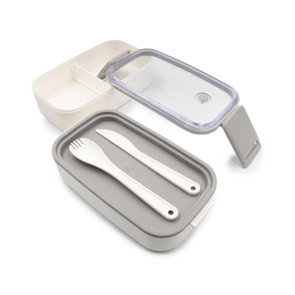 Lunchboxy z logo – pudełka śniadaniowe 2 w 1, 2×700 ml, sztućce | cash V7246-02_AAA04 Pudełka śniadaniowe 2 w 1, 2x700 ml, sztućce | Cash V7246-02_AAA04