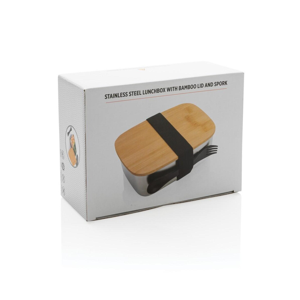 Lunchboxy z logo – pudełko śniadaniowe z bambusowym wieczkiem, łyżkowidelec P269.622__P_501 Pudełko śniadaniowe z bambusowym wieczkiem, łyżkowidelec P269.622__P_501