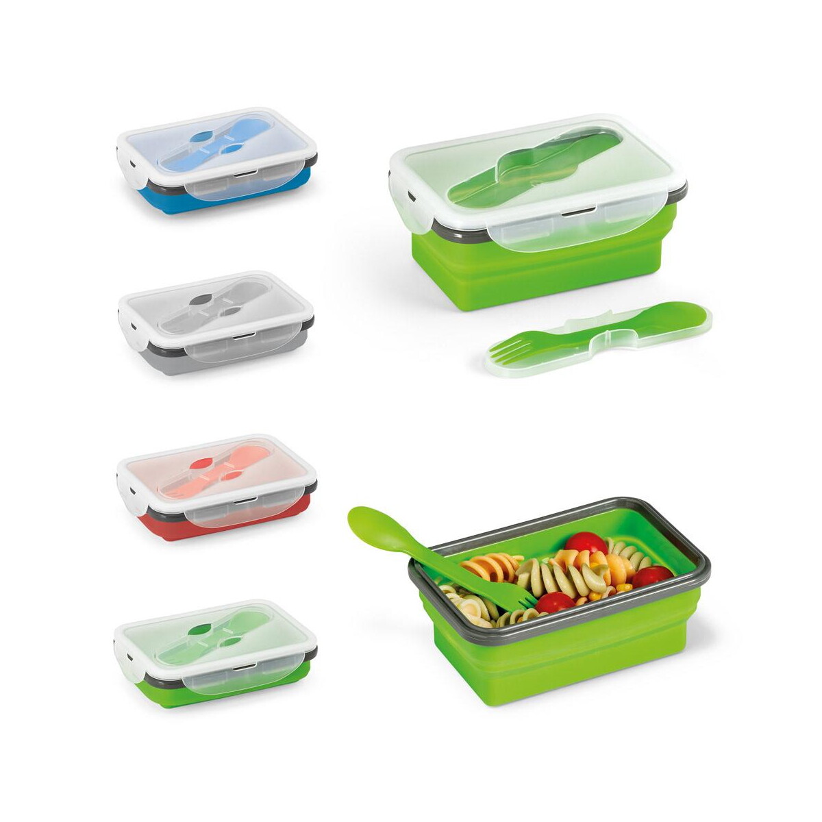 Lunchboxy z logo – saffron. lunch box. wysuwane hermetyczne pudełko wykonane z silikonu i pp 640 ml 93847_set SAFFRON. Lunch Box. Wysuwane hermetyczne pudełko wykonane z silikonu i PP 640 mL 93847_set